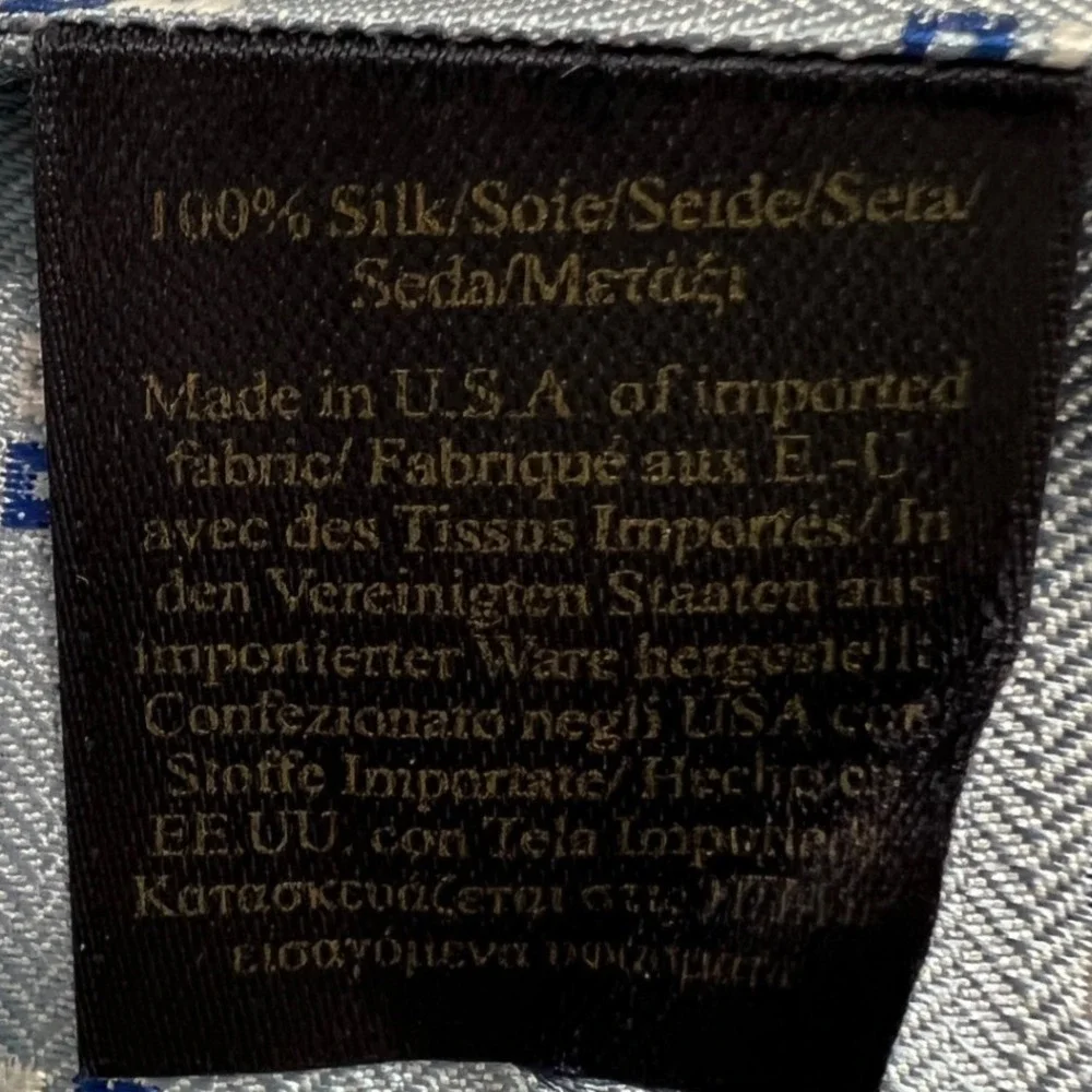 Brooks‎ Brothers Tie Men OS Blue Geometric Silk Red Fleece Herringbone USA B48
